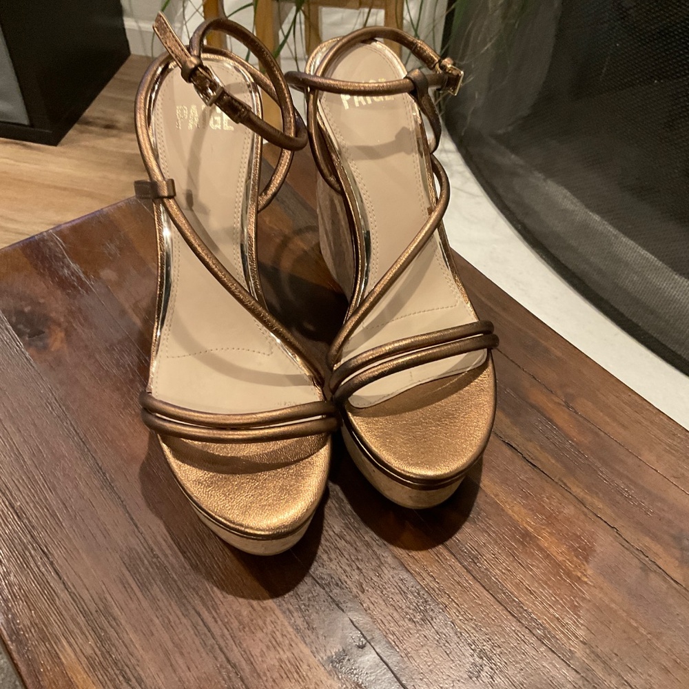 PAIGE Metallic Bronze Cork Wedge Sandals